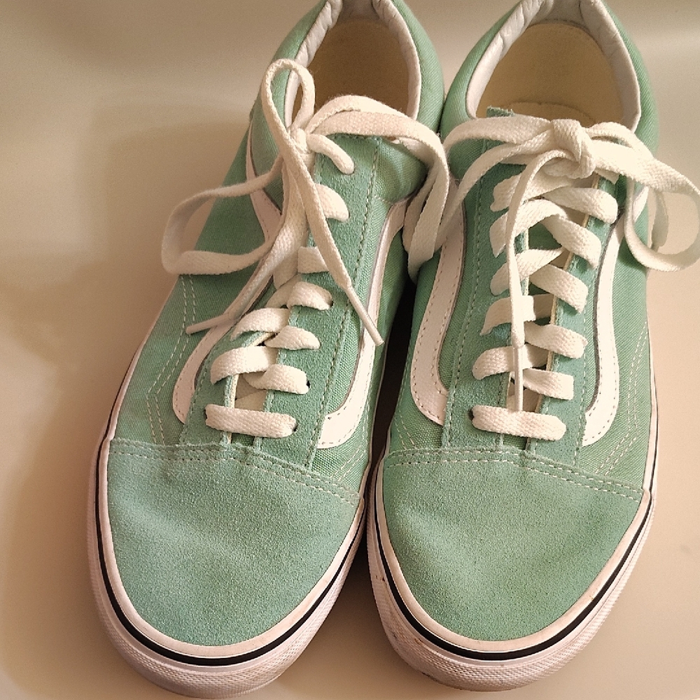 Vans Mint Green and White Women's Shoes
